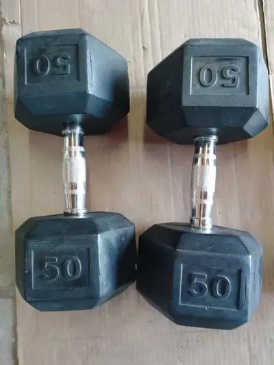 Set of 50 lbs Rubber Dumbbells , View more