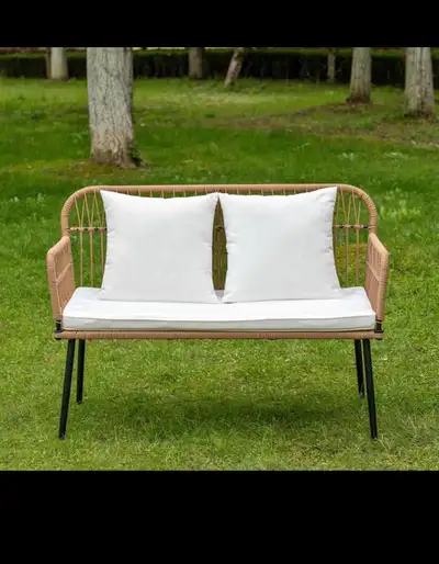 Brand new Outdoor Patio Loveseat 2-seat Patio Couch All-Weather Wicker Rattan Woven Furniture with T...