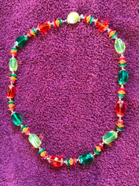 Vintage  Colourful Plastic Beads & Metal 22 Inch Necklace