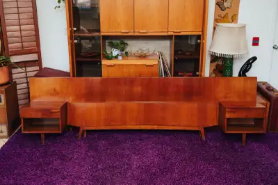 Teak MCM Headboard with Integrated Floating Nightstands - Queen, View more