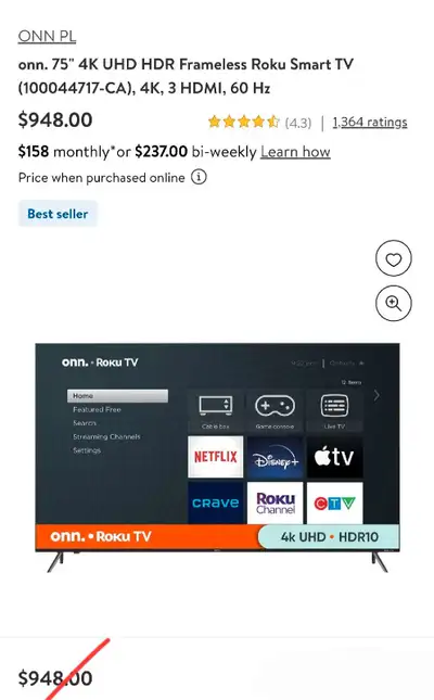 WE CAN PRICE MATCH ANY REPUTABLE COMPANY AS LONG AS IT IS IN STOCK. This is an brand new tvs onn. 75...