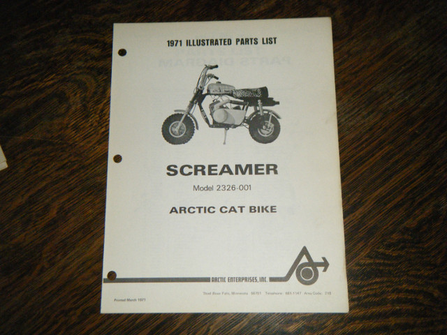Arctic Cat 2326-001 Screamer  Mini Bike 1971  Parts List #2386-0 in Other in Oakville / Halton Region