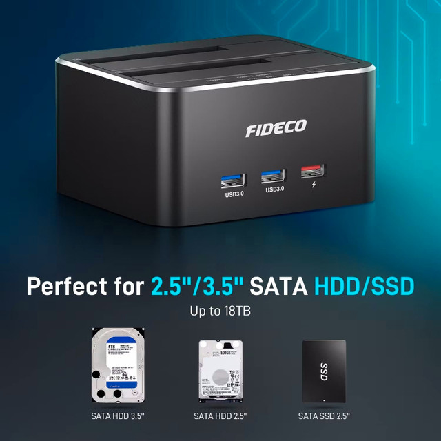 FIDECO USB 3.0 to SATA Dual Bay External Hard Drive Docking Stn in Other in City of Toronto - Image 2
