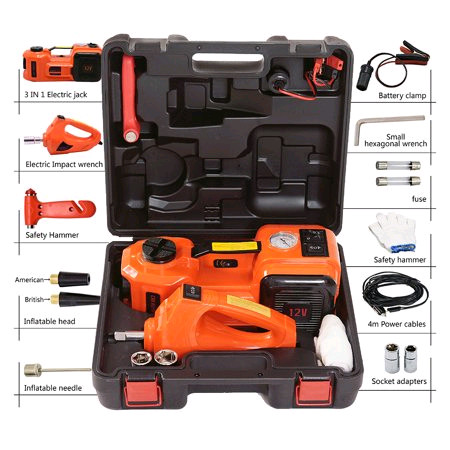 Used, 12V 3-in-1 Car Electric Hydraulic Floor Jack Lift +Impact Wrench for sale  