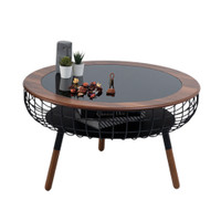 Large Round Coffee Table with Storage, Glass Top, Metal Base