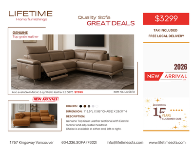 Genuine Top Grain Leather sectional with  Electric Recliner, View more