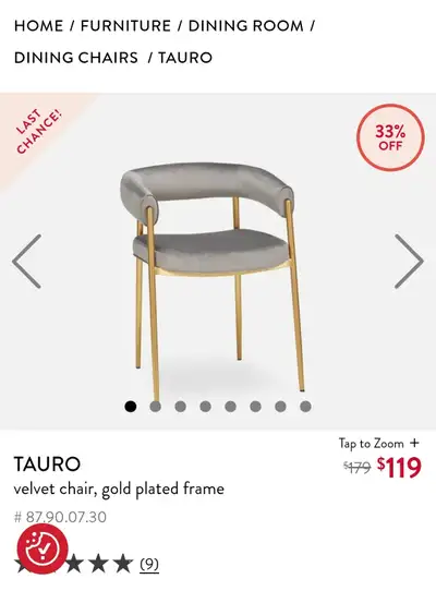 Structube Tauro Velvet Chair Blue - Pair for $125, View more