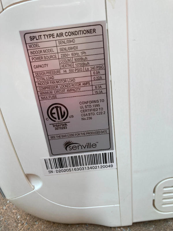 9000 BTU Mini Split Airconditioner / Heat Pump - Senville Leto dans Autre  à Ville de Montréal - Image 3