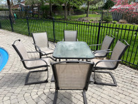 Patio glass table six chairs 