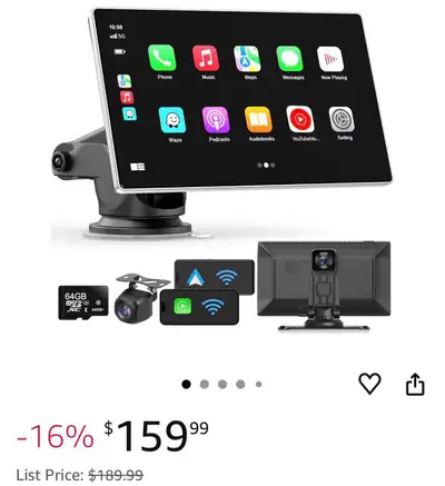 Enhance your driving experience with this portable 9-inch wireless Apple CarPlay screen, designed to...