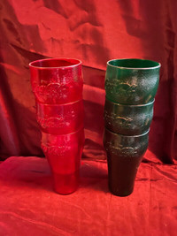 6 Vintage Coca Cola Hard Plastic Red and Green large cups