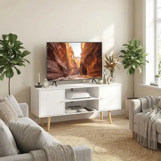 White TV Stand with 2 doors TV Cabinet for TVs up to 55" in Bookcases & Shelving Units in Markham / York Region - Image 2
