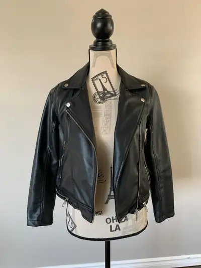 Black Faux Leather Moto Jacket, View more