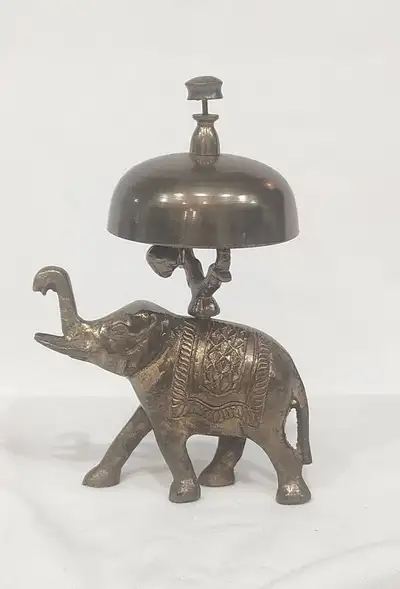 Nice Vintage Brass Elephant Hotel Desk Service Bell Ringer, Sounds Amazing $400