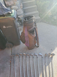 Spalding golf bag and clubs