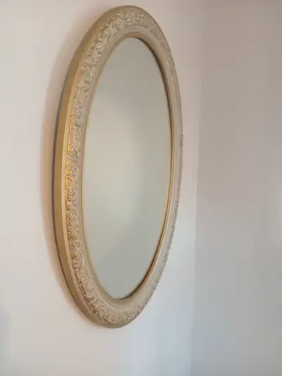 Vintage Giltwood Framed Oval Wall  Mirror Hollywood Regency, View more