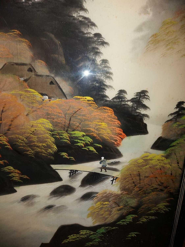 Nice large 42" by 17" vintage Japanese original watercolor Mount dans Art et objets de collection  à Ouest de l’Île - Image 3