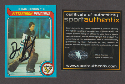 Hockey Card - Denis Herron autographed card with COA, View more
