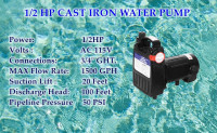 FLOWPAC High Pressure  Water Transfer Pump 115V 1/2 HP 1500 GPH
