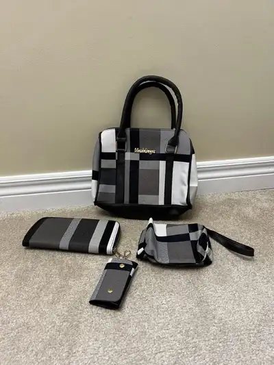 4pcs Checkered Pattern Handbag (black), View more
