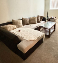 Sectional couch with coffee table 