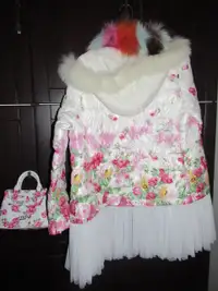 Kawaii cute white with flower print down women winter jacket/bag