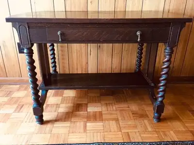 PRICE DROPPED  - -  Antique library table, chairs, and stand, View more