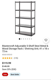 Mastercraft Adjustable 5 Shelf Steel Metal & Wood