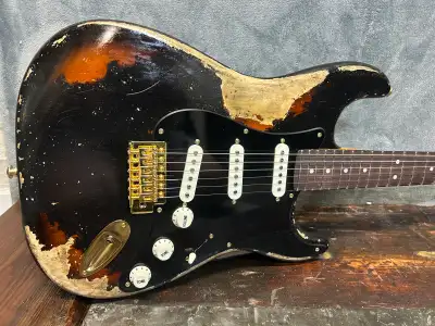 Relic Black Over Sunburst Fender Stratocaster Style Partscaster, View more