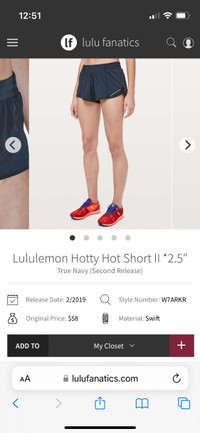 Hotty Hot Short II *2.5” size 6 True Navy second release