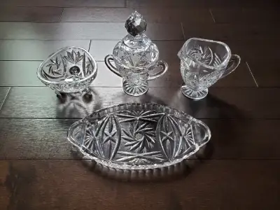 Vintage Crystal Pinwheel coffee set 5pcs used / ensemble café, View more