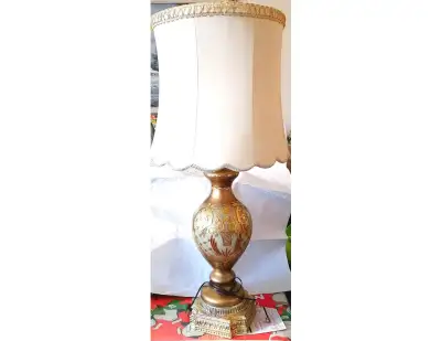 VINTAGE BIG TABLE LAMP CUT COLD GLASS WITH SHADE, View more