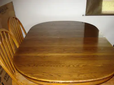 Solid Oak Table, two chairs, buffet, View more
