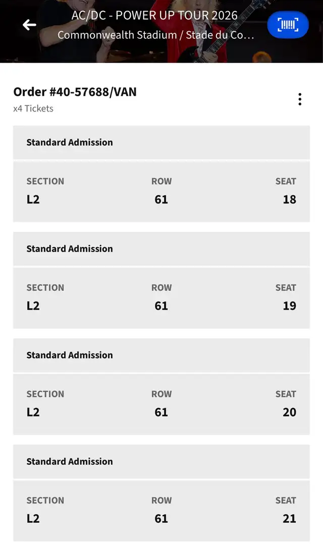 $500– 4 Tickets -AC/DC Power Up Tour