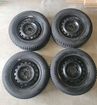 4 Antares Grip Winter Tires on 15" Black Steelies for Sale. **195/65/R15** Tires & Rims are in Immac...