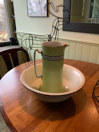 Art Deco Green and Black Pitcher and Basin