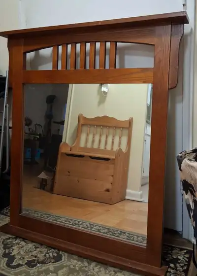 Mirror, solid oak frame ,antique. , View more