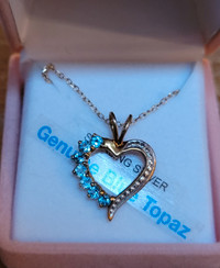 Yellow gold plated blue topaz necklace