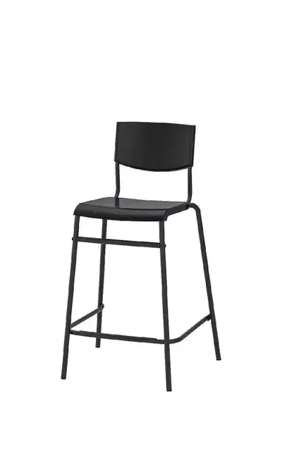 I have four $15 each This is a black Ikea STIG bar stool with a backrest, standing 63cm (24 3/4 inch...