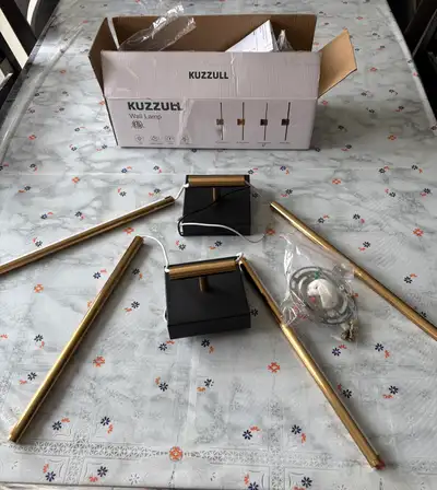 Set of 2 Modern LED Wall Sconces – Gold/Black (New), View more