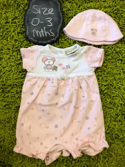 Cute girls pink mouse jumper outfit with matching hat - 0-3 mths, View more