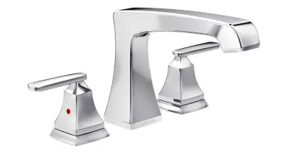 Brand new, sealed Delta Ashlyn chrome bathroom modern faucet for sale. 2 handle, widespread roman tu...
