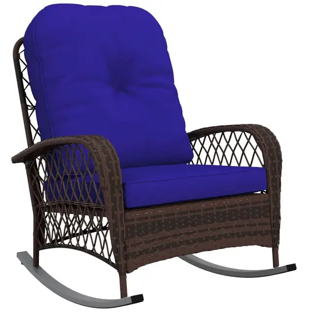 Blue Outdoor Wicker Rattan Rocking Chair with thick cushion  in Patio & Garden Furniture in Markham / York Region - Image 11