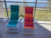 2 gently used low seated beach chairs
