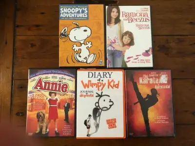 $1 each five DVDs Diary of a Wimpy Kid, Annie, The Karate Kid, Snoopy's Adventures - SOLD Ramona and...