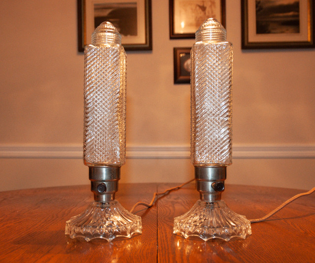 Art Deco Pressed-Glass Boudoir Lamp Pair in Arts & Collectibles in Bedford - Image 2