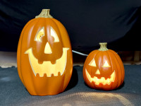 Two  Light up Halloween plastic pumpkins 