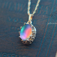 NEW! Rare Rainbow Colored Frosted Glaze Pendant Necklace Vintage
