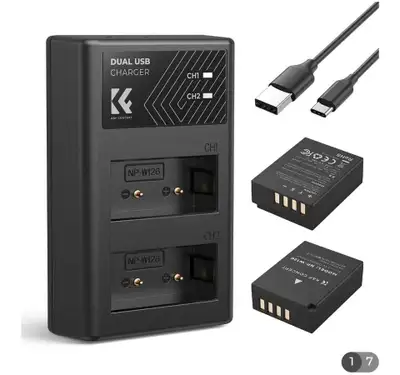 Kf concept dual batteries and charger, new. Compatible with select Fuji cameras like X-T1, XT2 X-T3,...