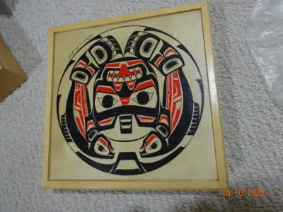 Excellent wood box , signed Clarence Q. Wells No date. Looks like design silk screened on lid. Clean...